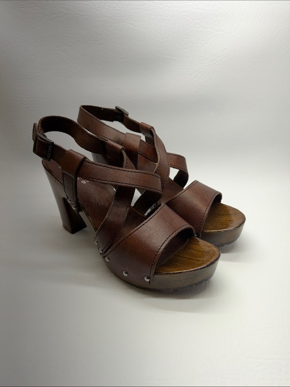 new directions Brown Leather Platform Sandals